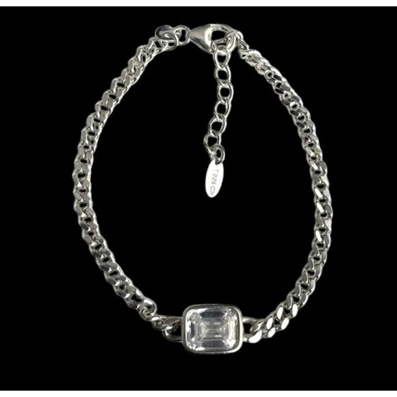 New Tocara Sterling Silver Bracelet DiAmi Crystal Oblong Centerpiece Curb Chain - Picture 2 of 10